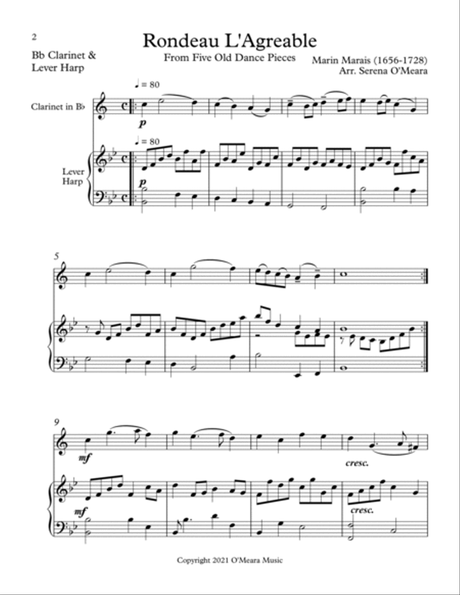 Rondeau L’Agreable, Duet for Bb Clarinet & Lever Harp image number null