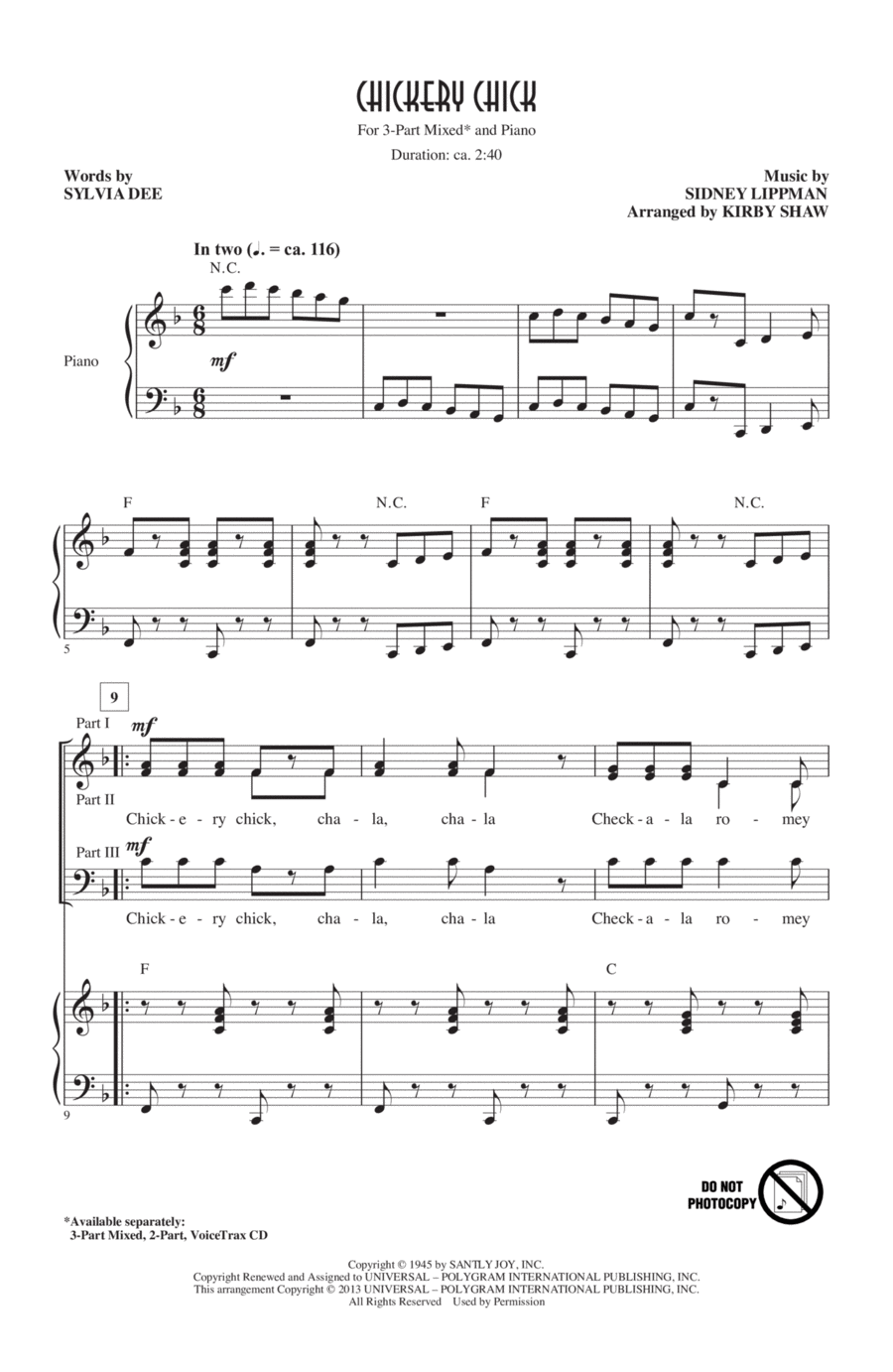 Chickery Chick Chickery Chick 3-Part scores gallery preview page 1