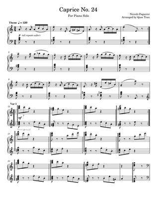 Paganini Caprice No. 24 - For Piano Solo (Intermediate)
