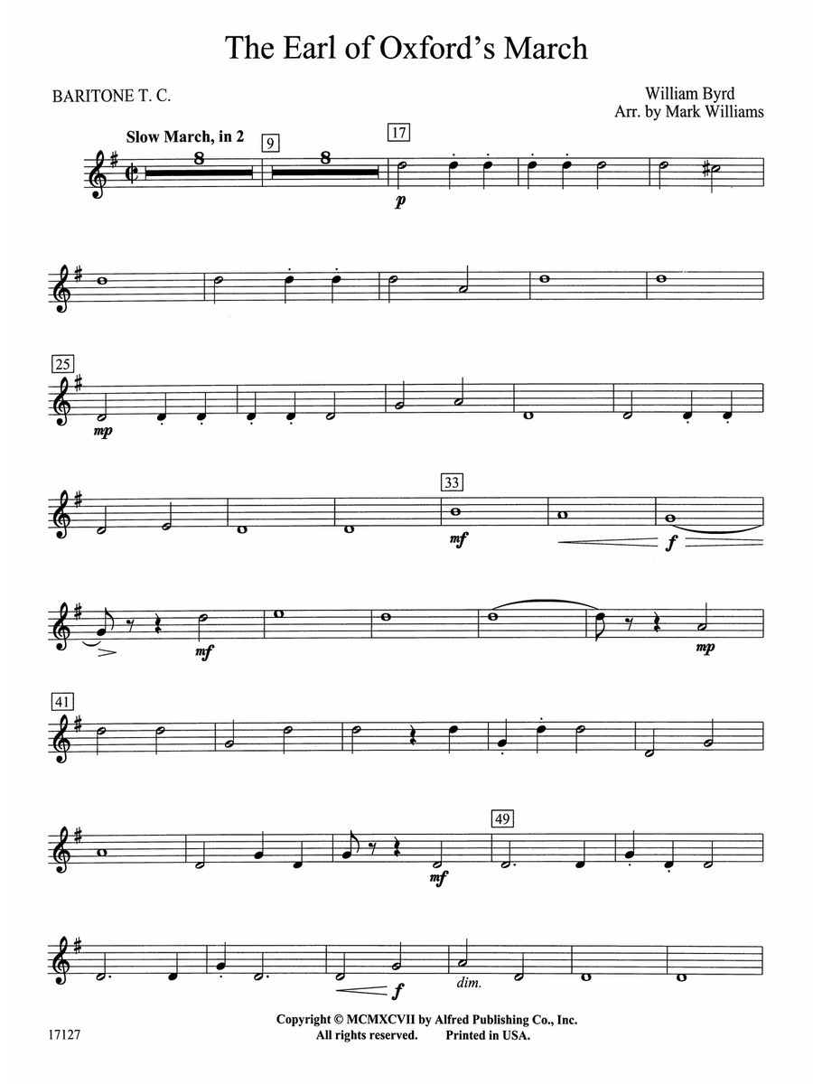 Earl of Oxford's March: Baritone T.C.