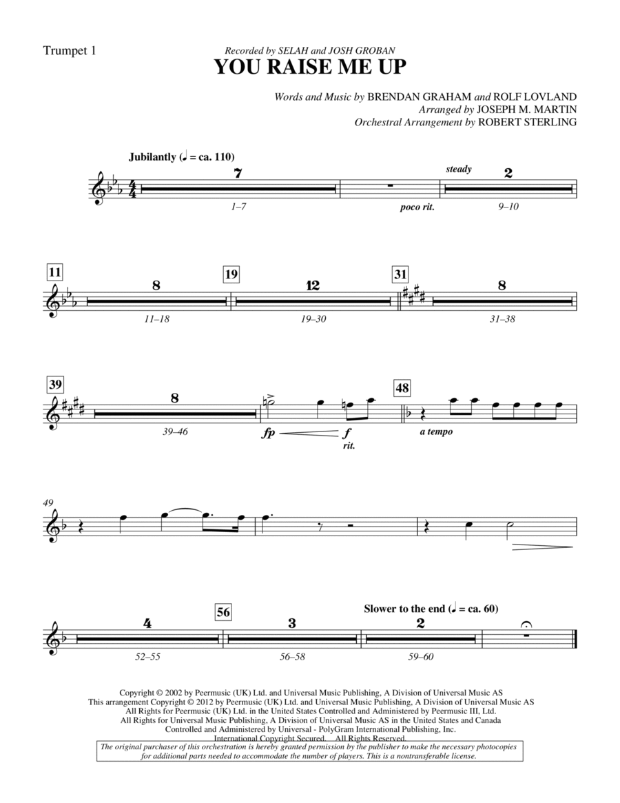 You Raise Me Up - Bb Trumpet 1 Choir scores gallery preview page 1