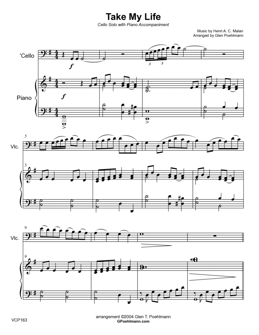 TAKE MY LIFE (and Let It Be Consecrated) - CELLO SOLO with Piano Accompaniment Piano scores gallery preview page 1
