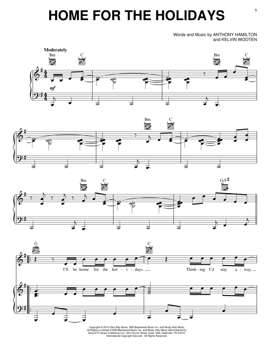 Home For The Holidays Piano, Vocal, Guitar scores gallery preview page 1