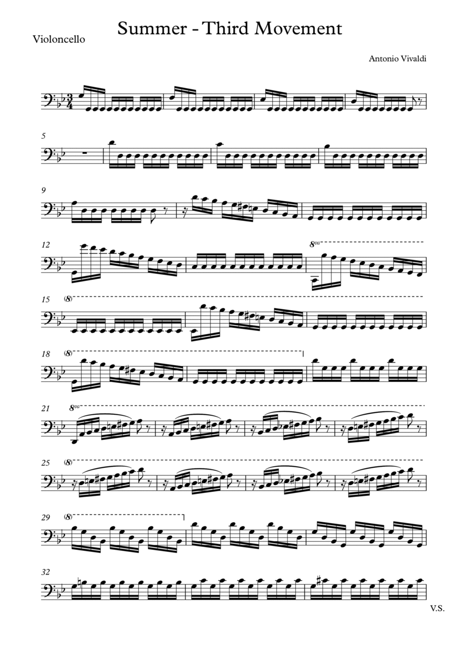 Vivaldi - Summer - Third Movement (Cello) Cello Solo scores gallery preview page 1