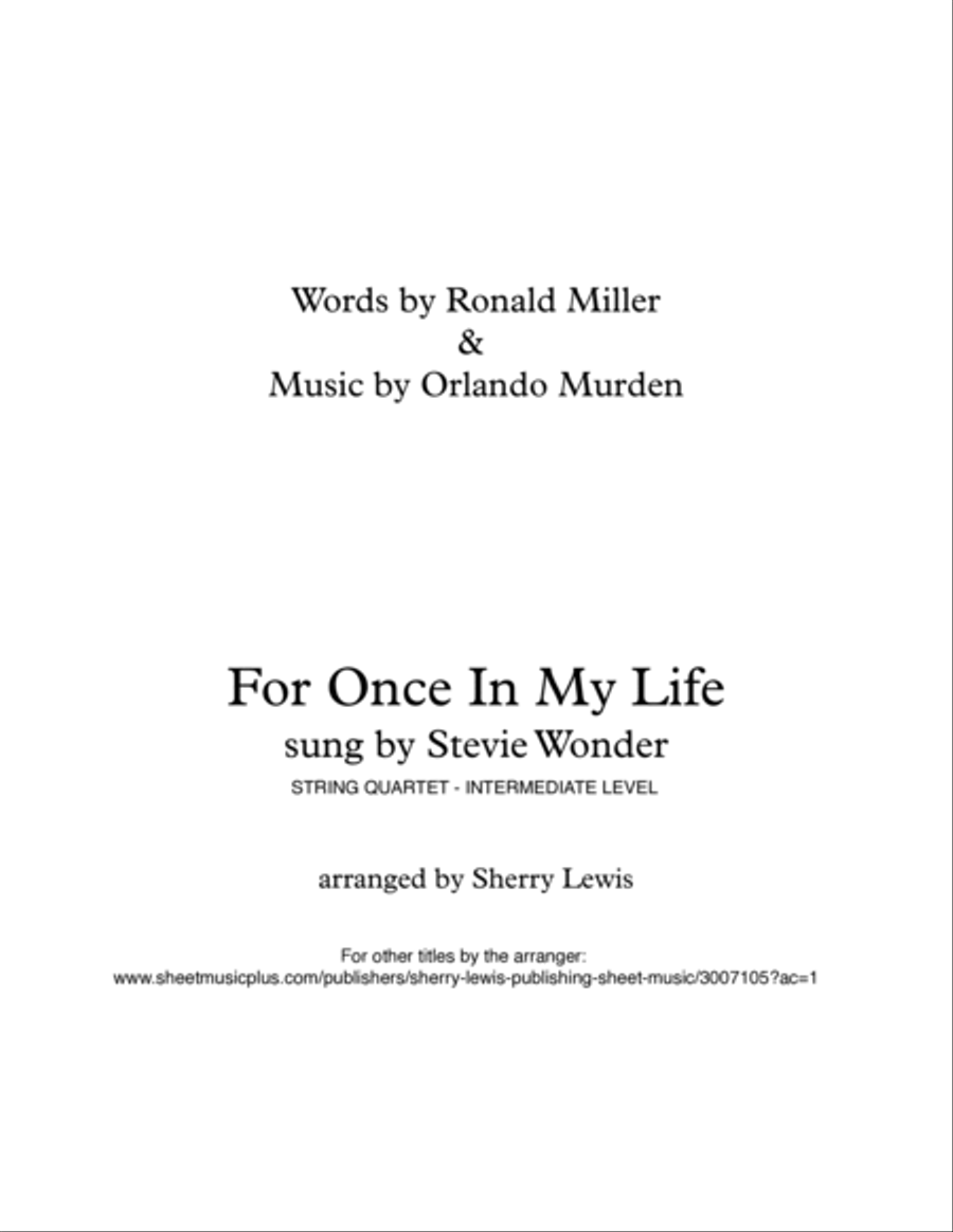 For Once In My Life String Quartet scores gallery preview page 2