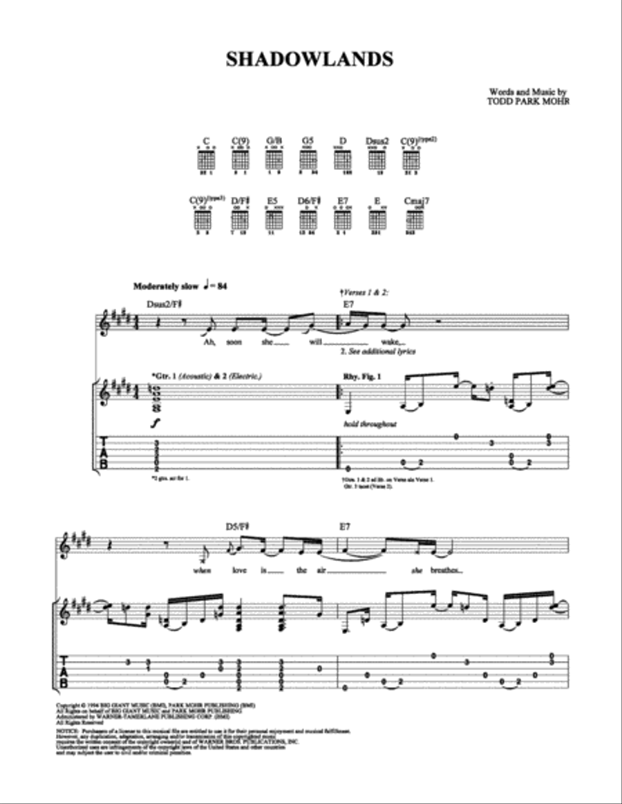 Shadowlands Shadowlands Electric Guitar scores gallery preview page 1