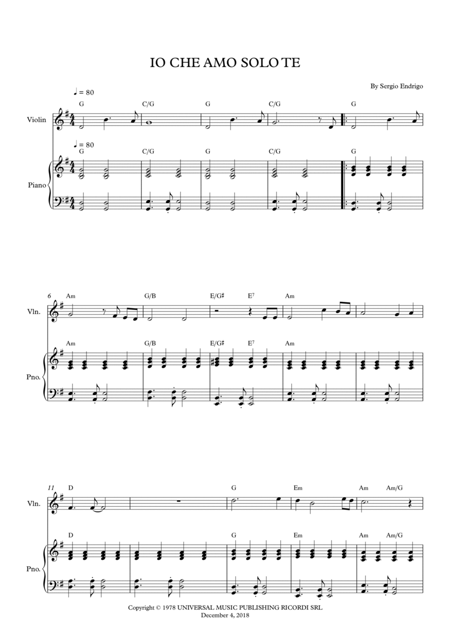 Io Che Amo Solo Te Small Ensemble scores gallery preview page 1