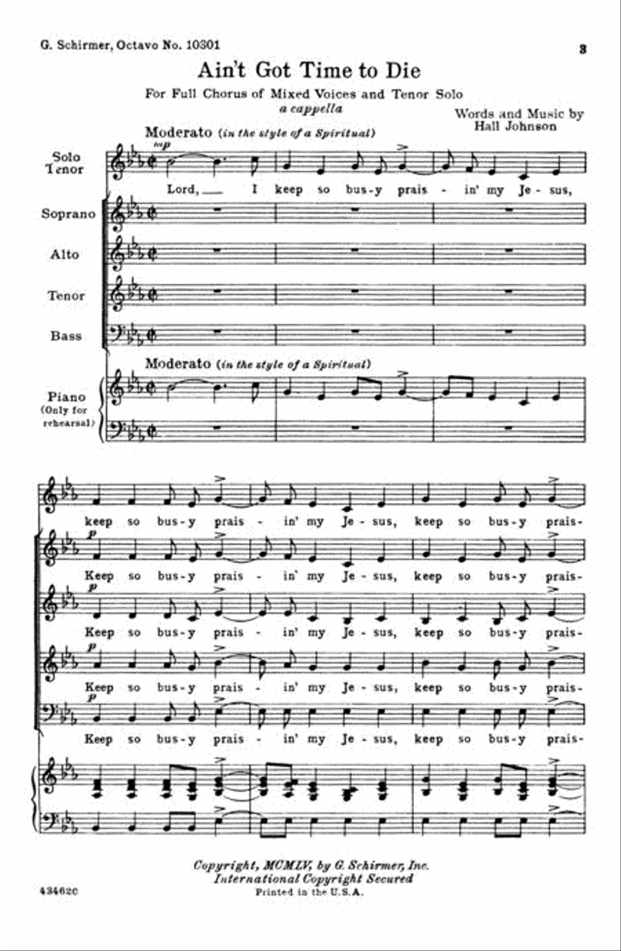 Ain't Got Time To Die Optional Solo A Cappella 4-Part scores gallery preview page 2