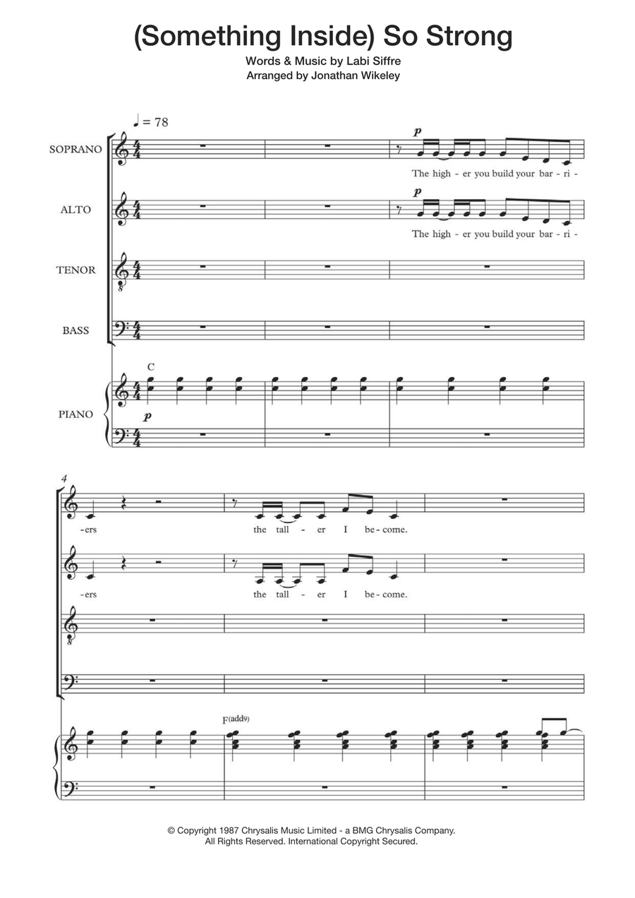 (Something Inside) So Strong (arr. Jonathan Wikeley) 4-Part scores gallery preview page 1