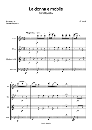 La donna è mobile - Woodwind Quartet (Flute; Oboe; Clarinet in Bb; Bassoon)