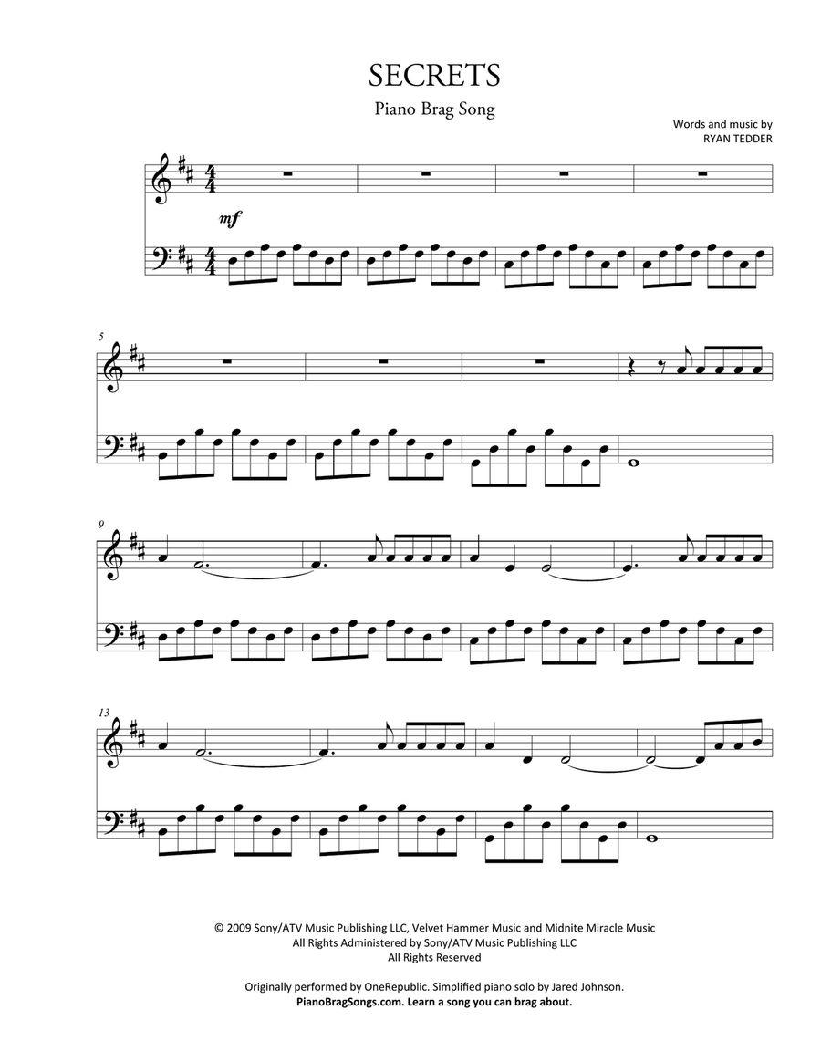 Secrets Piano Solo scores gallery preview page 1