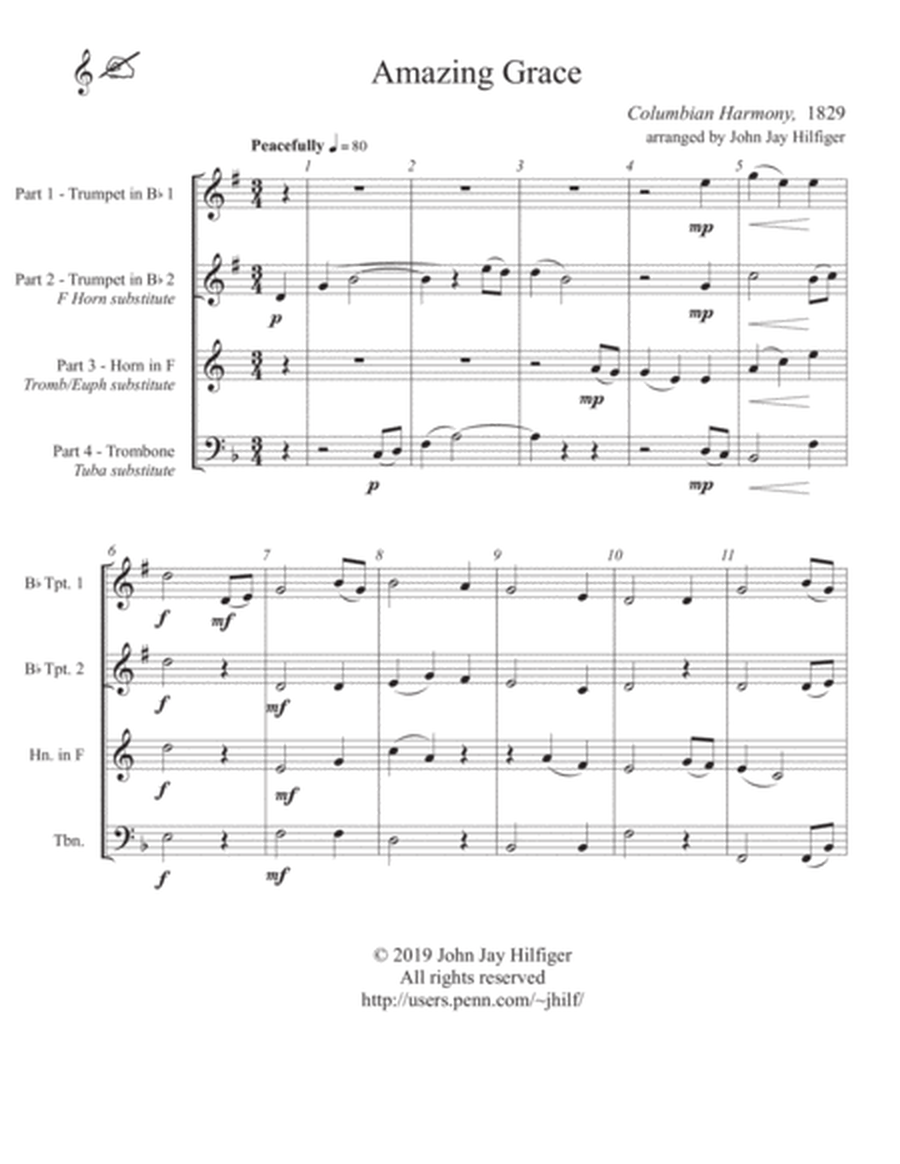 Amazing Grace for Brass Quartet/ Brass Choir image number null