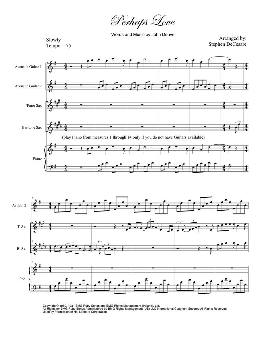 Perhaps Love Saxophone Quartet scores gallery preview page 1