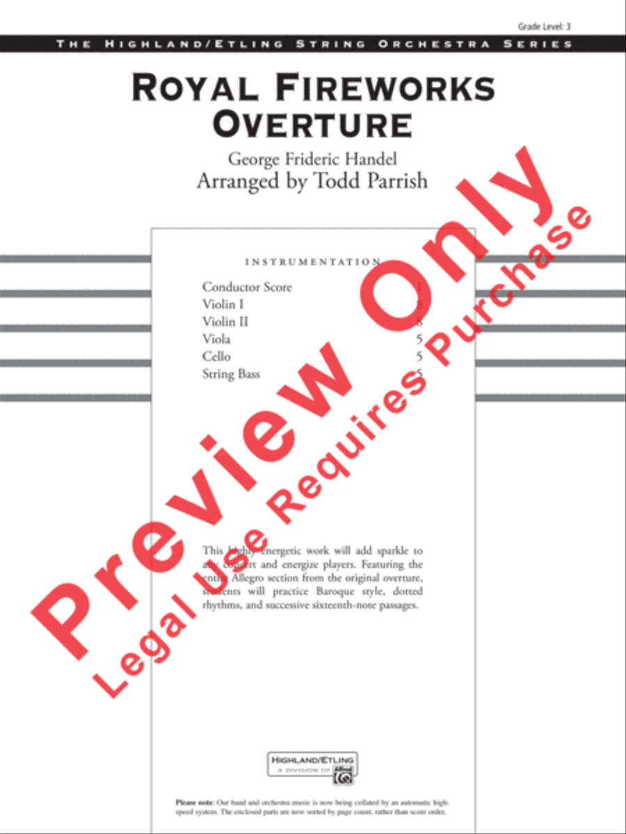 Royal Fireworks Overture String Orchestra scores gallery preview page 2