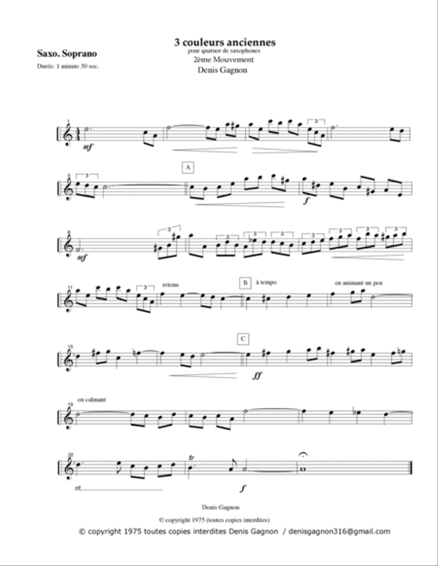 3 Couleurs anciennes / pour Quatuor de Saxophones / (2e Mouvement) Saxophone Quartet scores gallery preview page 2