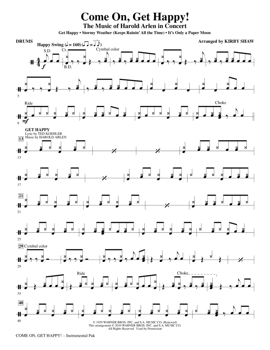 Come On, Get Happy! The Music Of Harold Arlen In Concert (Medley) - Drums Choir scores gallery preview page 1