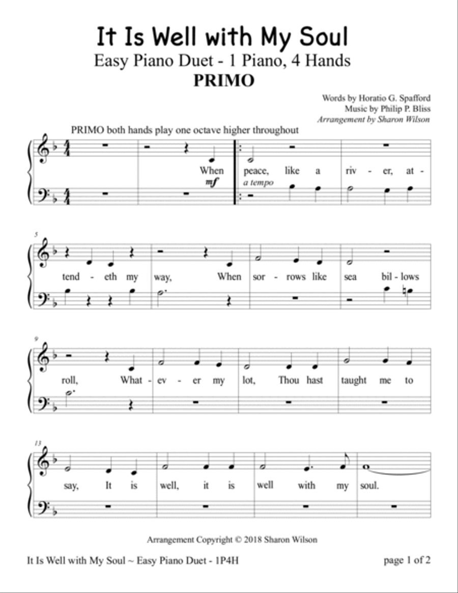 It Is Well with My Soul (Easy Piano Duet; 1 Piano, 4 Hands) Easy Piano scores gallery preview page 3