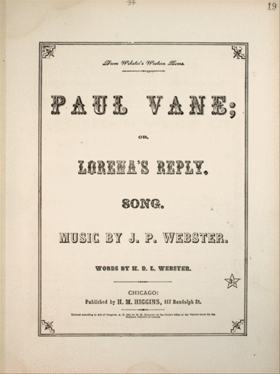 Paul Vanie, or, Lorena's Reply. Song Voice scores gallery preview page 1