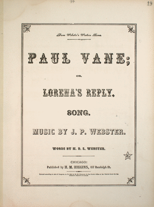 Paul Vanie, or, Lorena's Reply. Song
