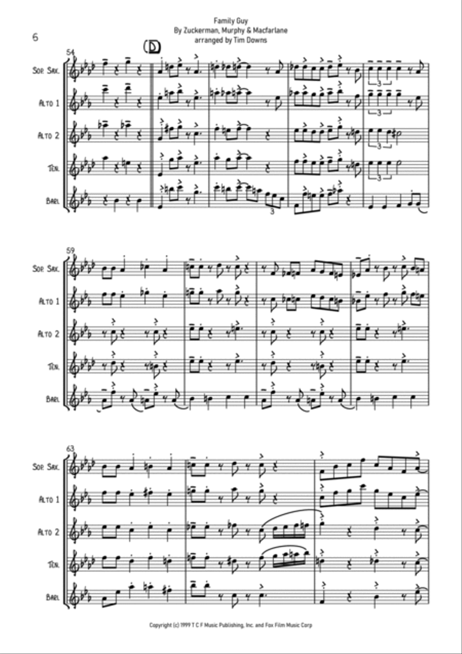 Theme From Family Guy Saxophone Quartet scores gallery preview page 6