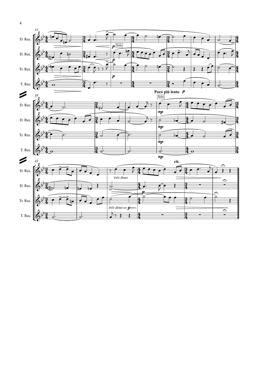 Ravel: Trois Chansons (Three Songs) (includes Three Lovely Birds of Paradise) - recorder quartet Woodwind Quartet scores gallery preview page 4