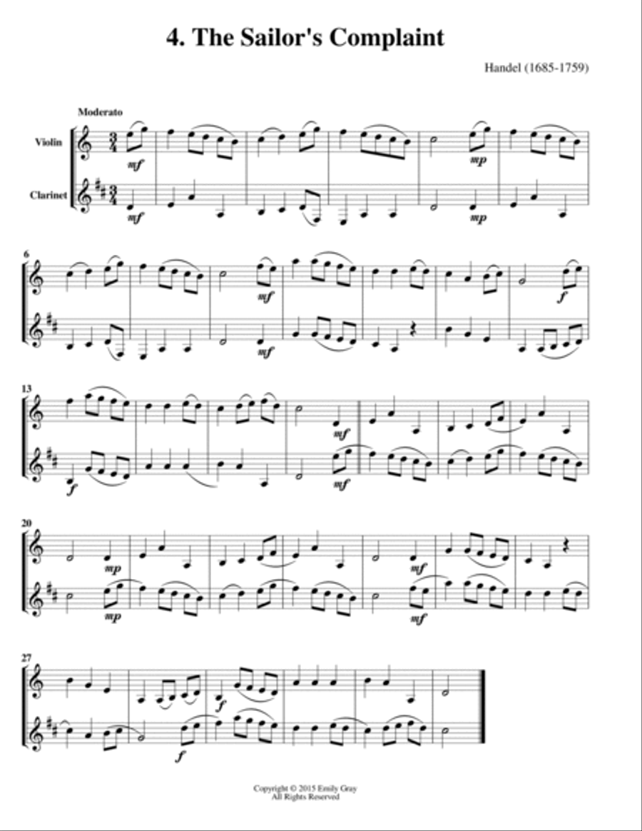 Duets for Violin and Clarinet, Volume Two Clarinet scores gallery preview page 6