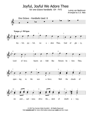 Joyful, Joyful We Adore Thee - One octave handbells G4 - F#5
