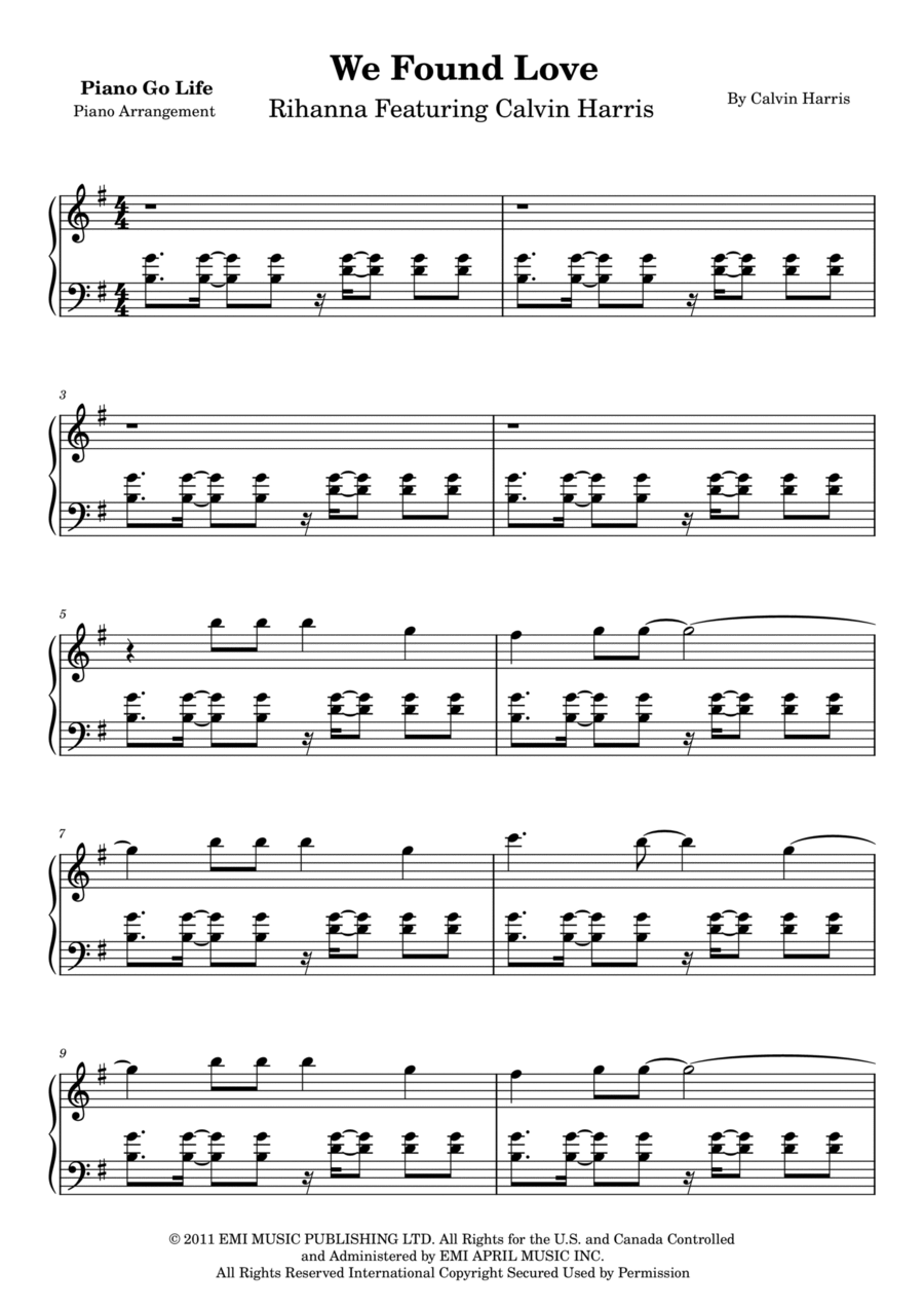 We Found Love Piano Solo scores gallery preview page 1