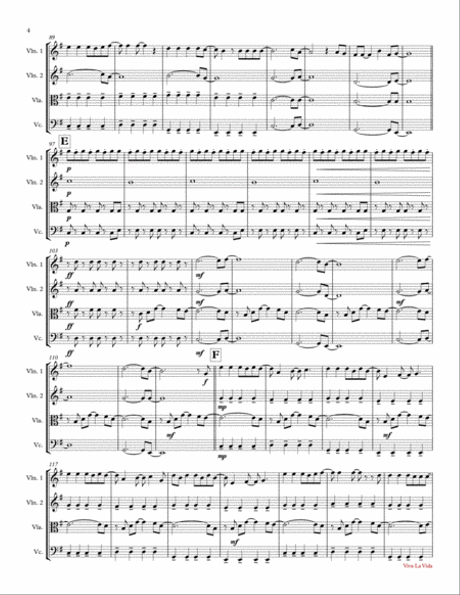 Viva La Vida String Quartet scores gallery preview page 4