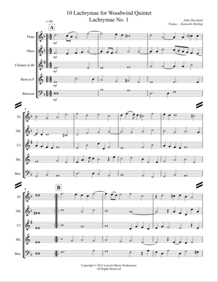 Dowland - 10 Lachrimae (for Woodwind Quintet) Woodwind Quintet scores gallery preview page 2