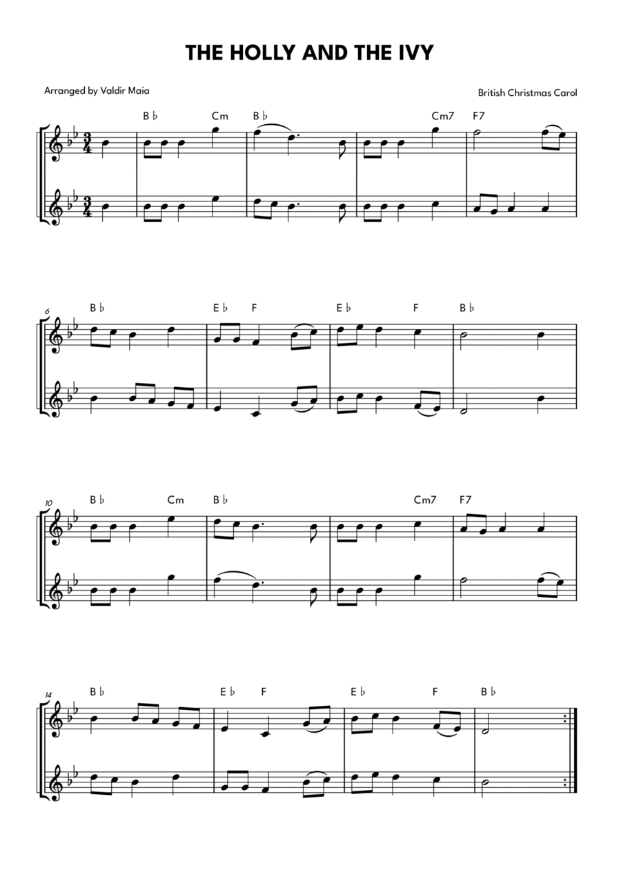 The Holly And The Ivy - Flute Duet Flute Duet scores gallery preview page 1