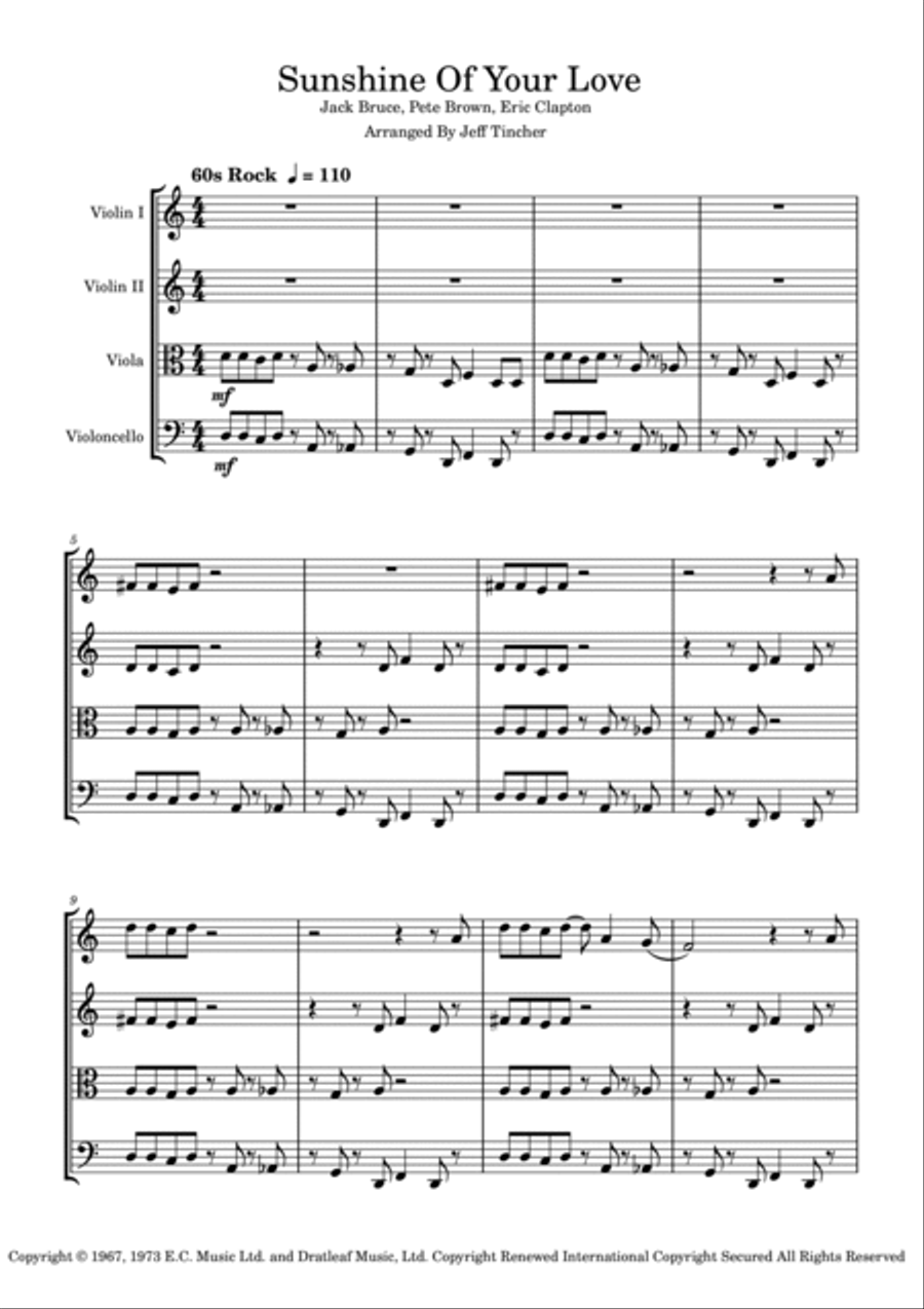 Sunshine Of Your Love String Quartet scores gallery preview page 2