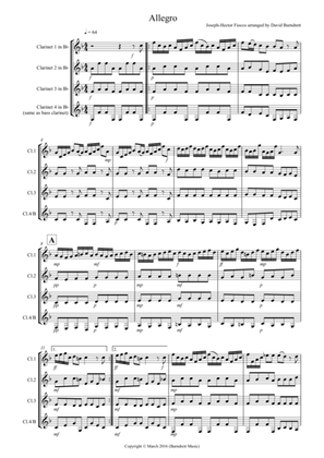 Allegro by Fiocco for Clarinet Quartet