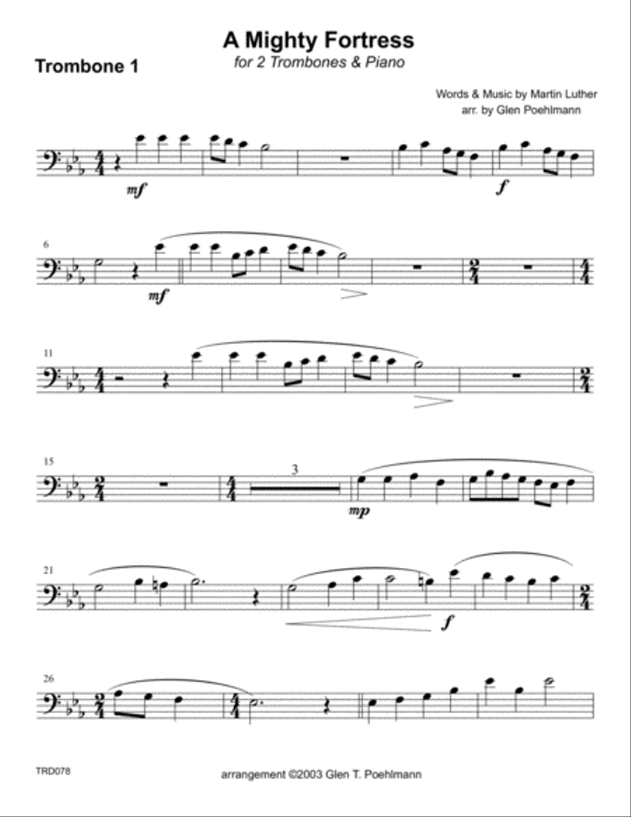 A MIGHTY FORTRESS - TROMBONE Duet with Piano Accompaniment (grade 2+) Brass Duet scores gallery preview page 5