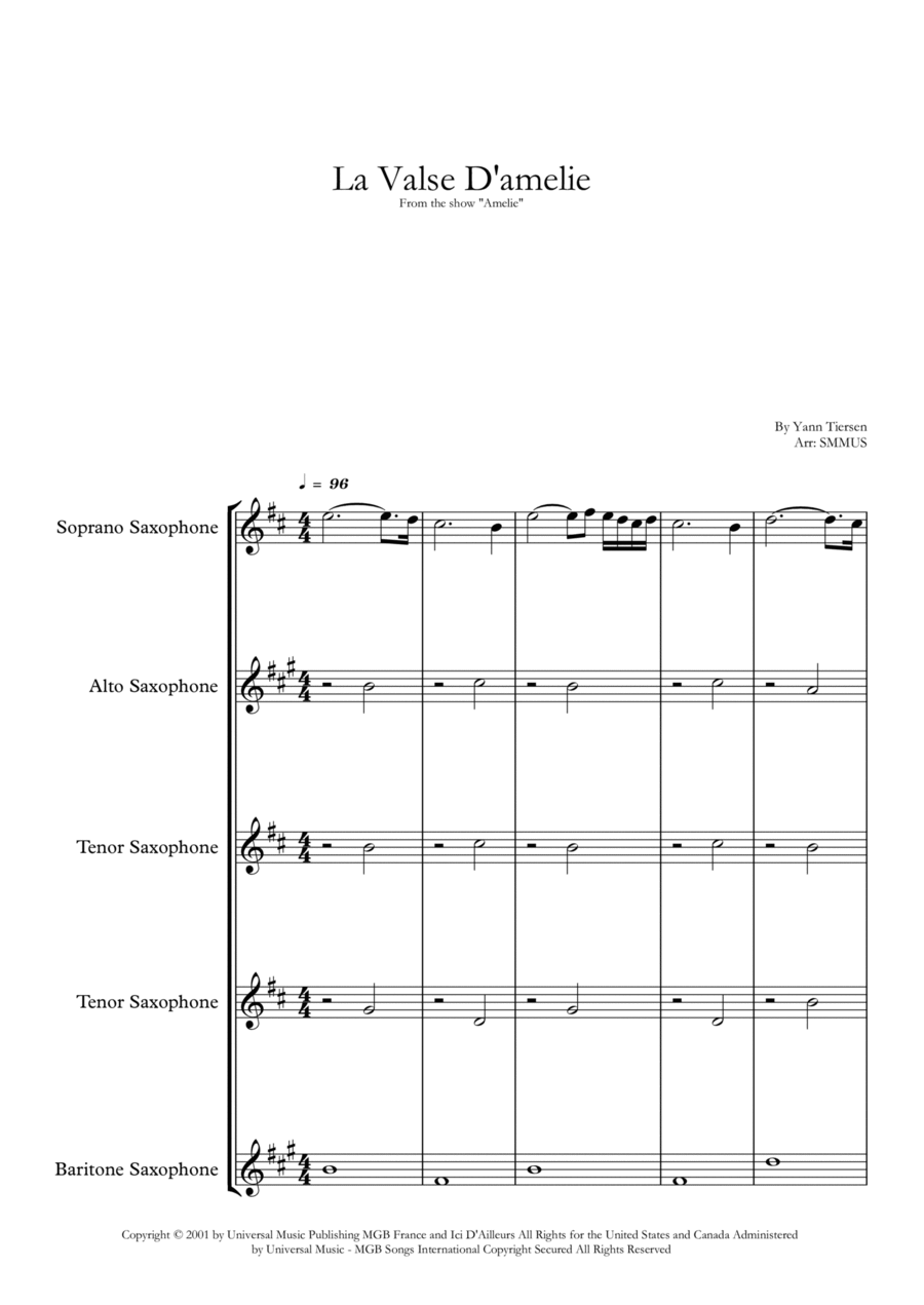 La Valse D'amelie La Valse D'amelie Saxophone Quintet scores gallery preview page 1