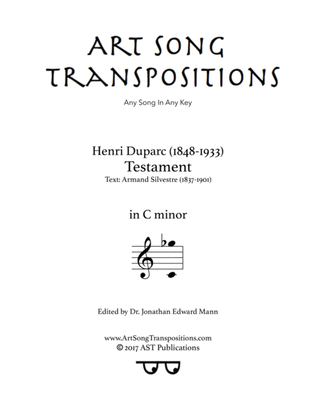 Book cover for DUPARC: Testament (transposed to C minor)