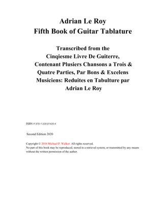 Book cover for Adrian Le Roy Fifth Book of Guitar Tablature