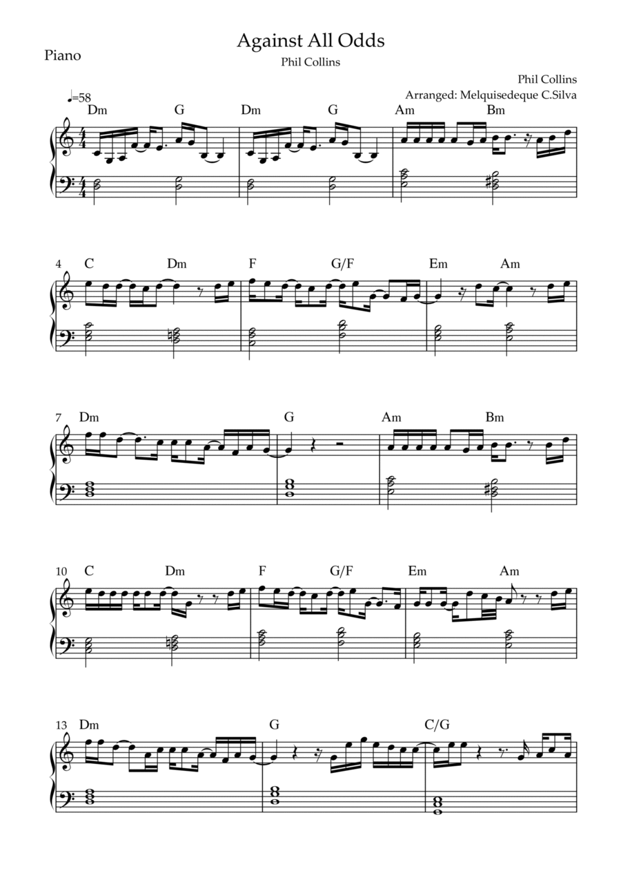 Against All Odds (take A Look At Me Now) Piano Solo scores gallery preview page 1