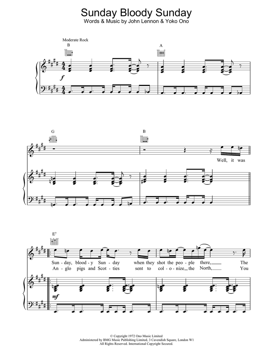 Sunday Bloody Sunday Sunday Bloody Sunday Acoustic Guitar scores gallery preview page 1