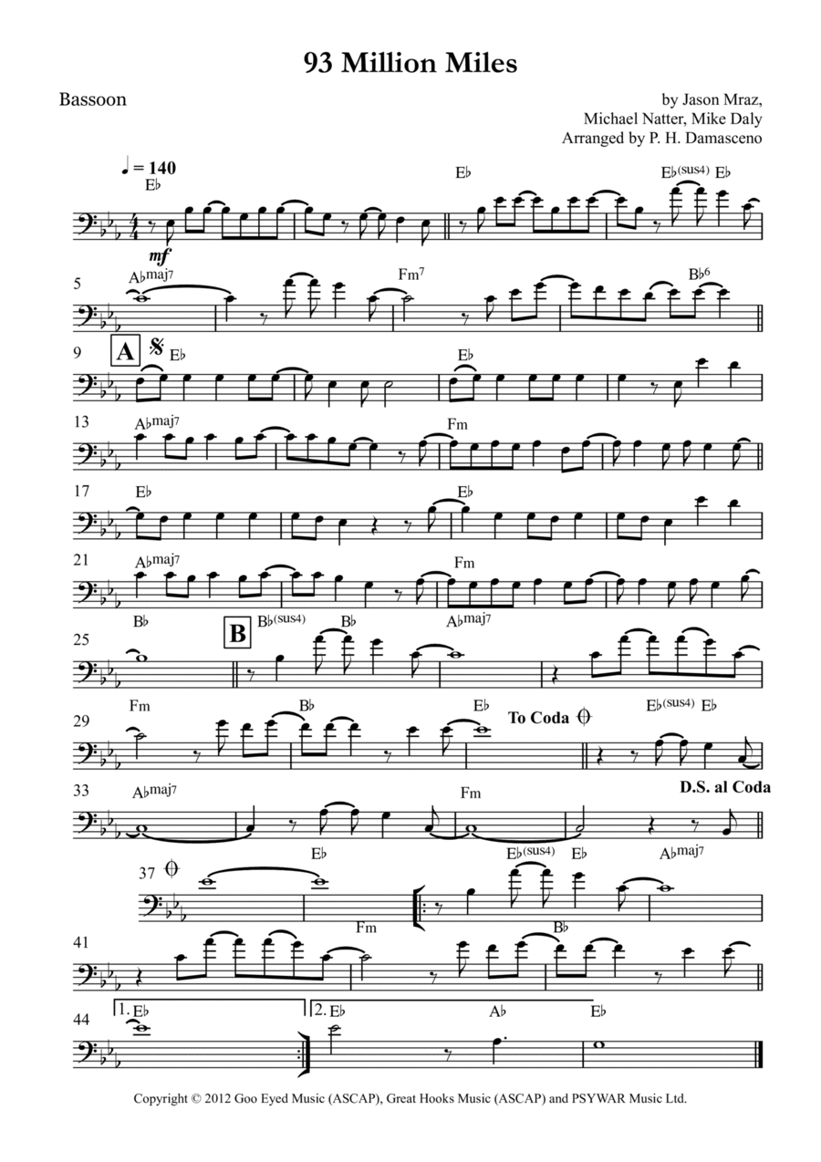 93 Million Miles Bassoon Solo scores gallery preview page 1
