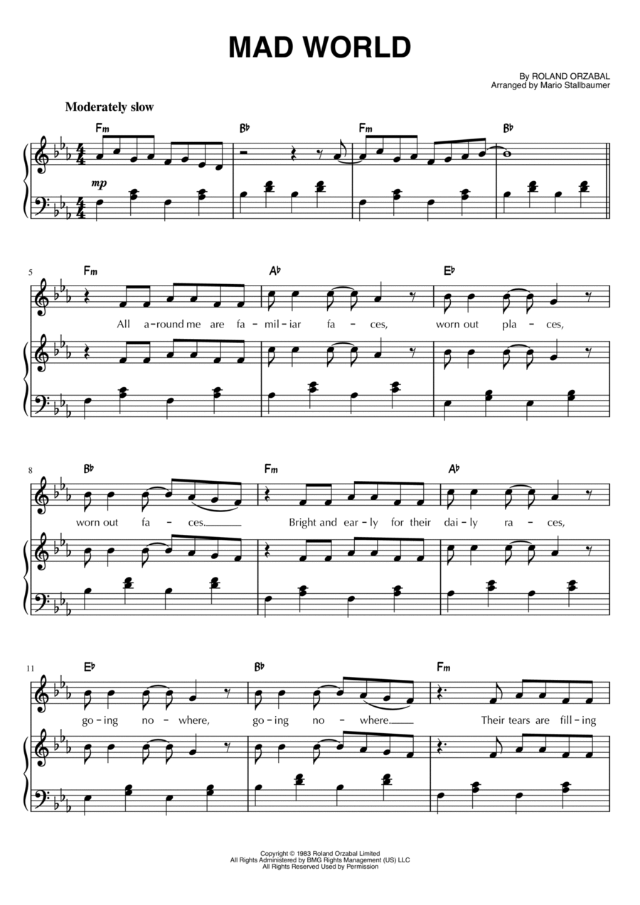 Mad World Piano, Vocal, Guitar scores gallery preview page 1