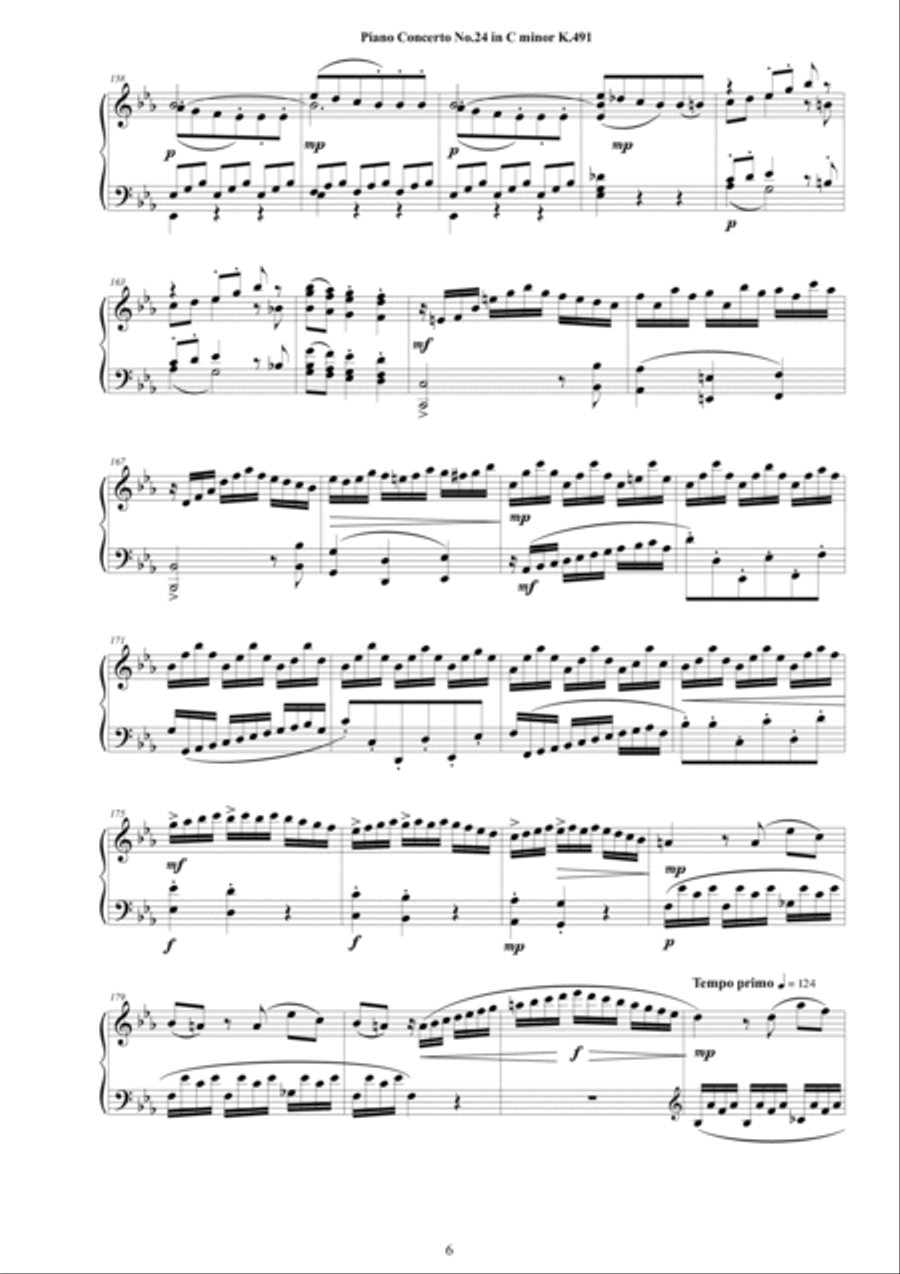Mozart - Piano Concerto No.24 in C minor K 491 - Complete Piano Version Piano Solo scores gallery preview page 6