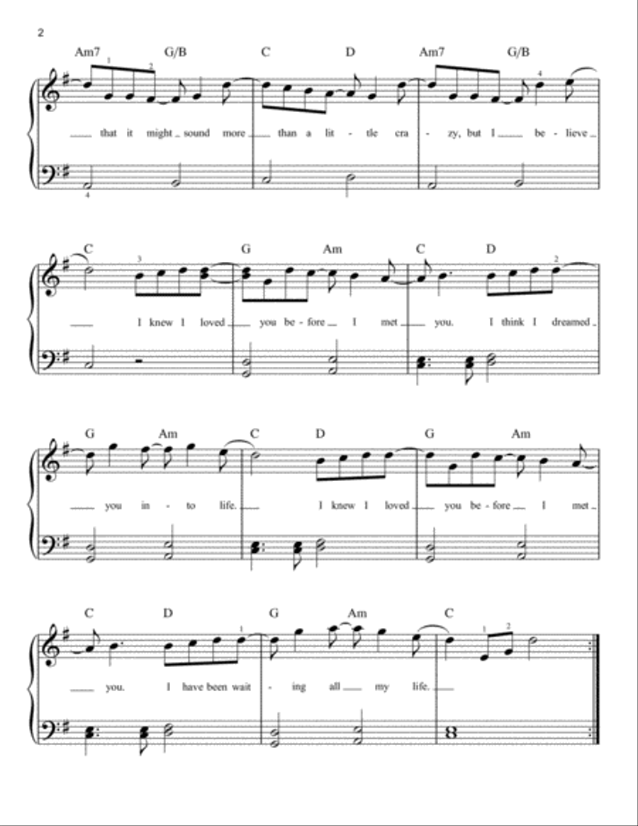 I Knew I Loved You I Knew I Loved You Easy Piano scores gallery preview page 2