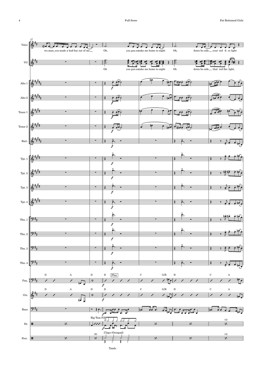 Fat Bottomed Girls Jazz Ensemble scores gallery preview page 4