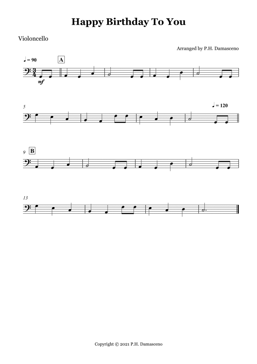 Happy Birthday To You - Cello Solo Cello Solo scores gallery preview page 1