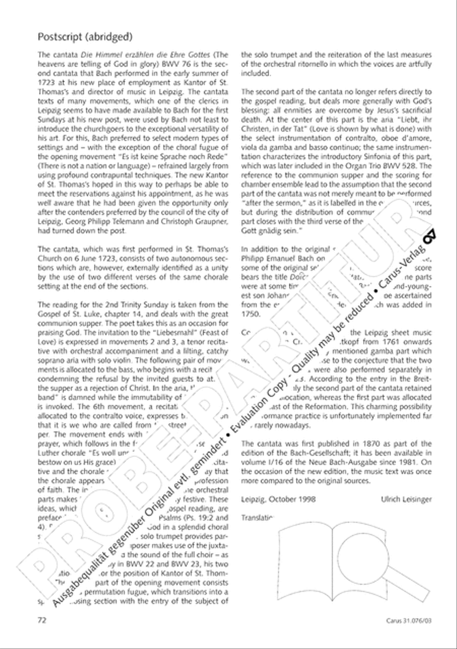 The heavens are telling the Father's glory (Die Himmel erzahlen die Ehre Gottes) 4-Part scores gallery preview page 73