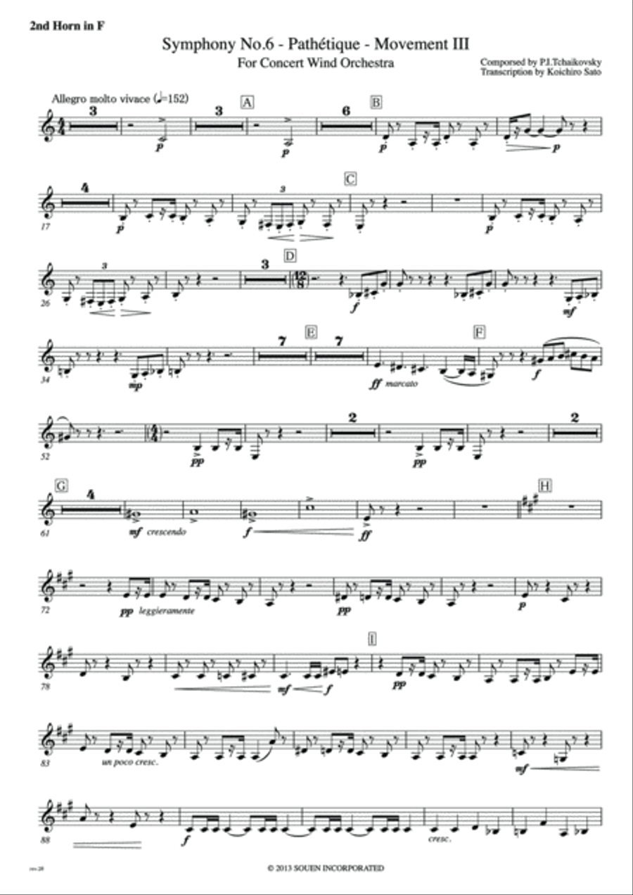 Symphony No.6 Pathetique Movement III [Parts] Horn in F 1st,2nd,3rd,4th Marching Band scores gallery preview page 5