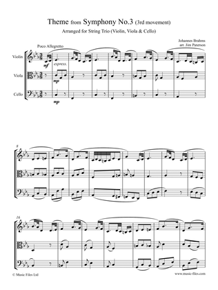 Brahms' 3rd Symphony, Theme from 3rd movement - arranged for Violin, Viola & Cello