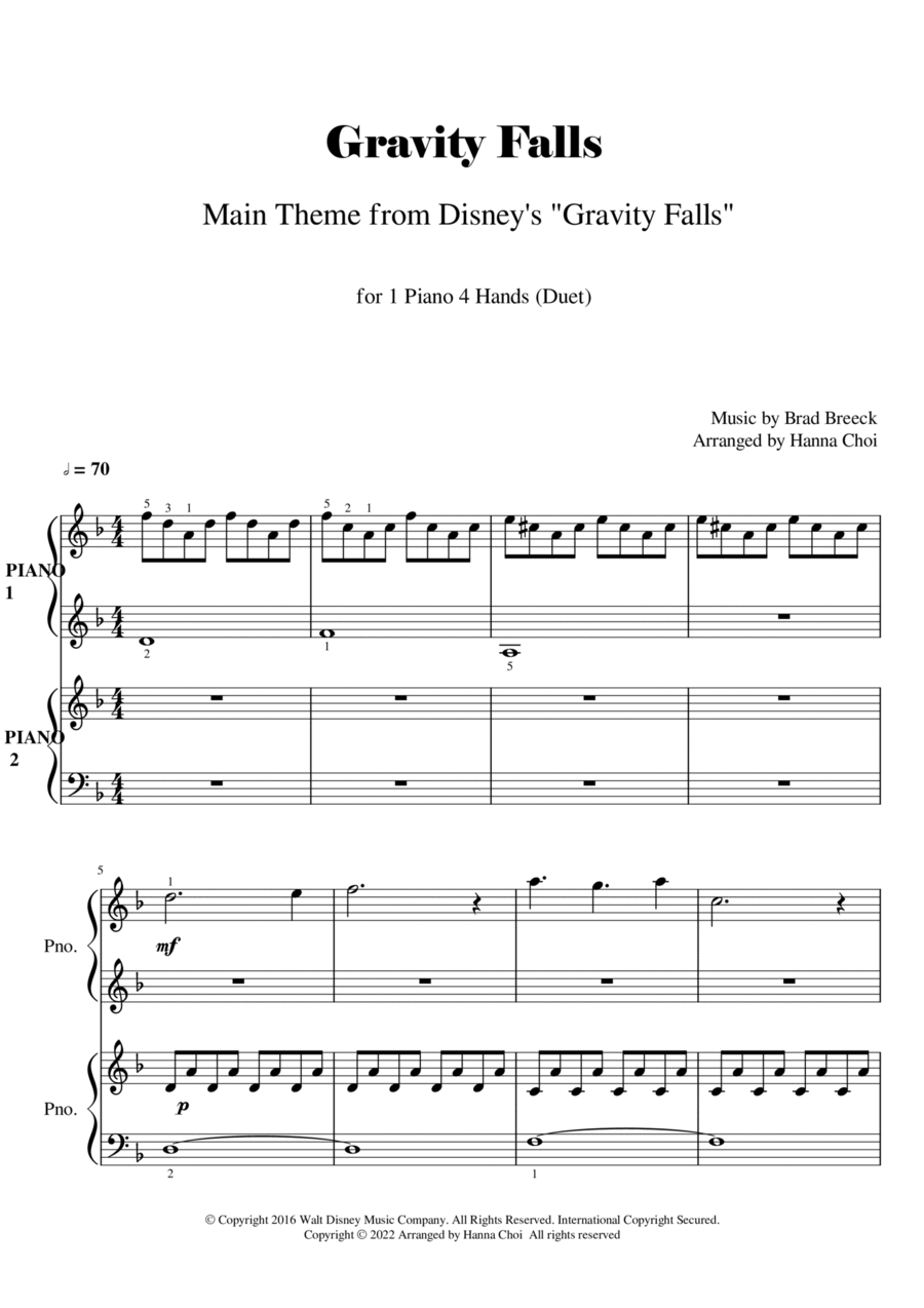 Gravity Falls (main Theme) 1 Piano, 4-Hands scores gallery preview page 1