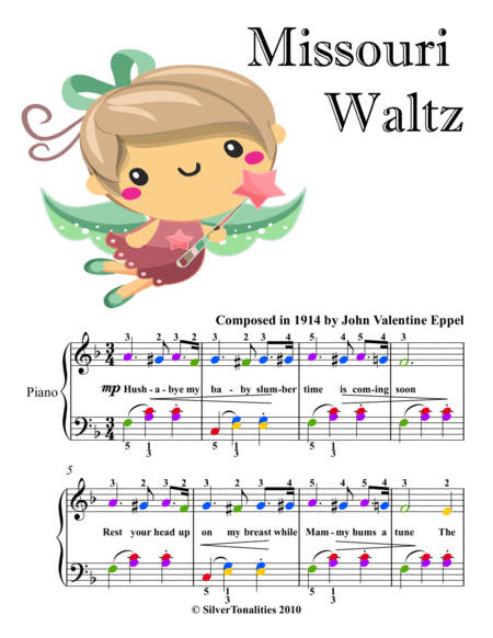 Missouri Waltz Easy Piano Sheet Music with Colored Notation
